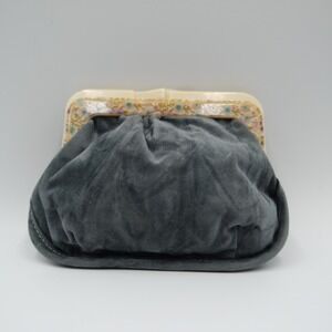 Vintage 1950'S MCM Gray Velvet Coin Purse Floral Made in Hong Kong